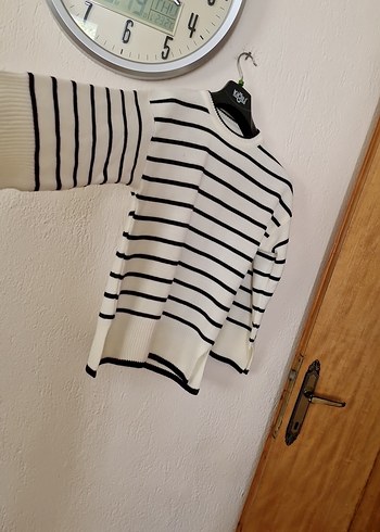 Diğer Çizgili Beyaz Gri Kadın Triko Kazak