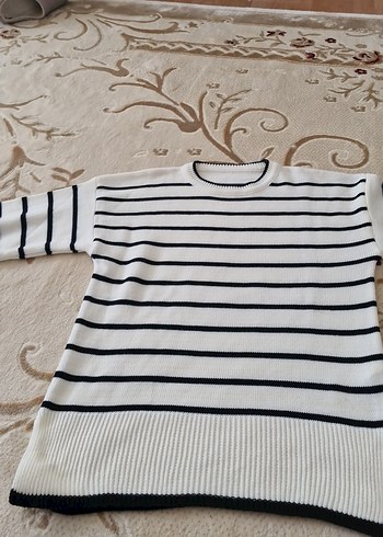 Zebra Desenli Beyaz Örgü Kadın Kazak - Görsel 5