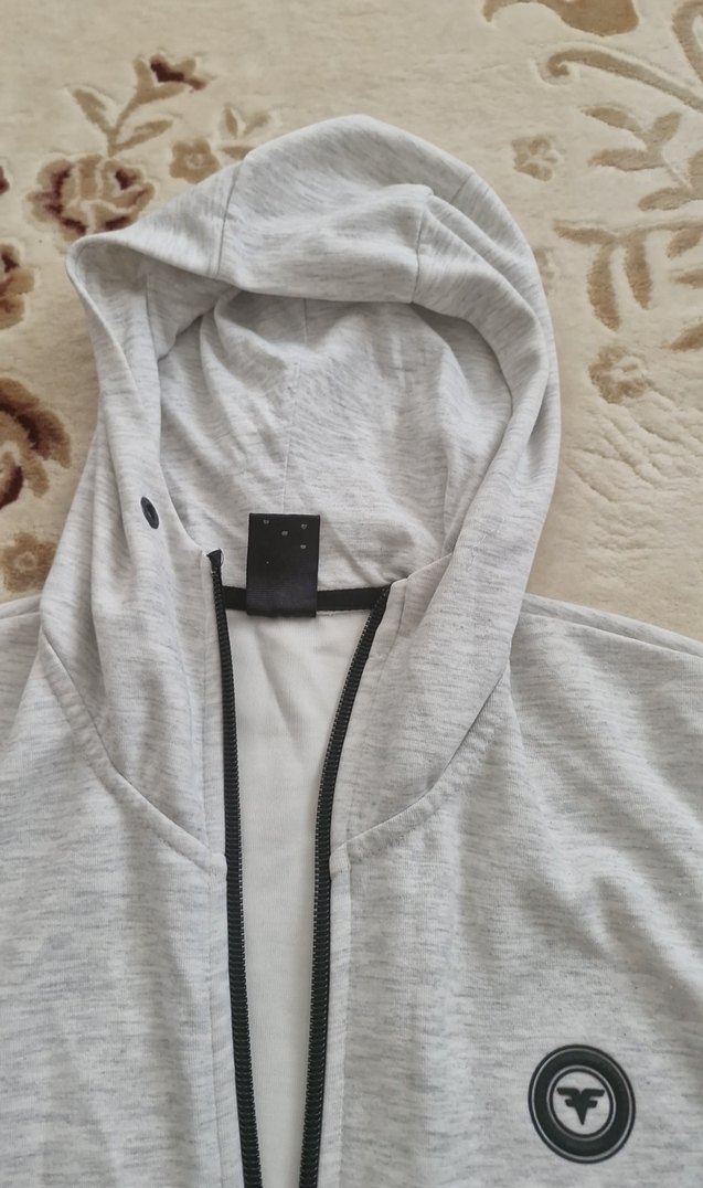 Gri Kapüşonlu Fermuarlı Erkek Sweatshirt - Görsel 4