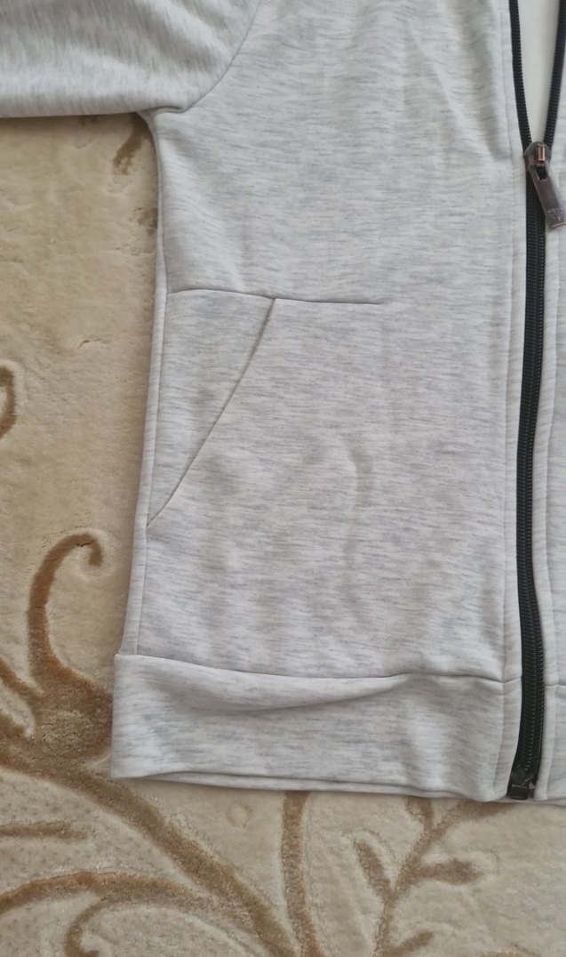 Gri Kapüşonlu Fermuarlı Erkek Sweatshirt - Görsel 2