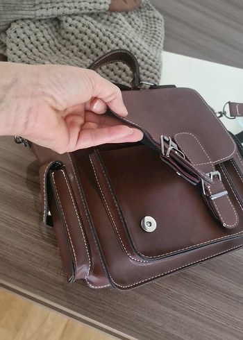 Kahverengi Deri Tokalı Kadın Çanta - Görsel 2