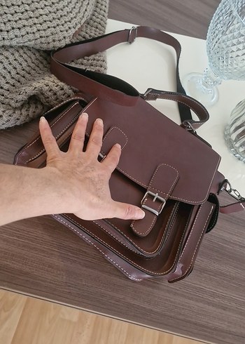 Kahverengi Deri Tokalı Kadın Çanta - Görsel 7