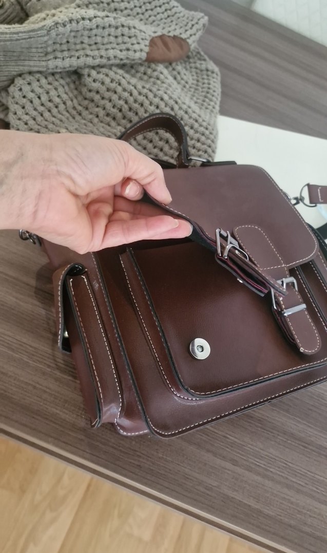 Kahverengi Deri Tokalı Kadın Çanta - Görsel 2