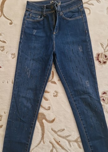 Kadın Mavi Kot Pantolon Kemerli - Görsel 3