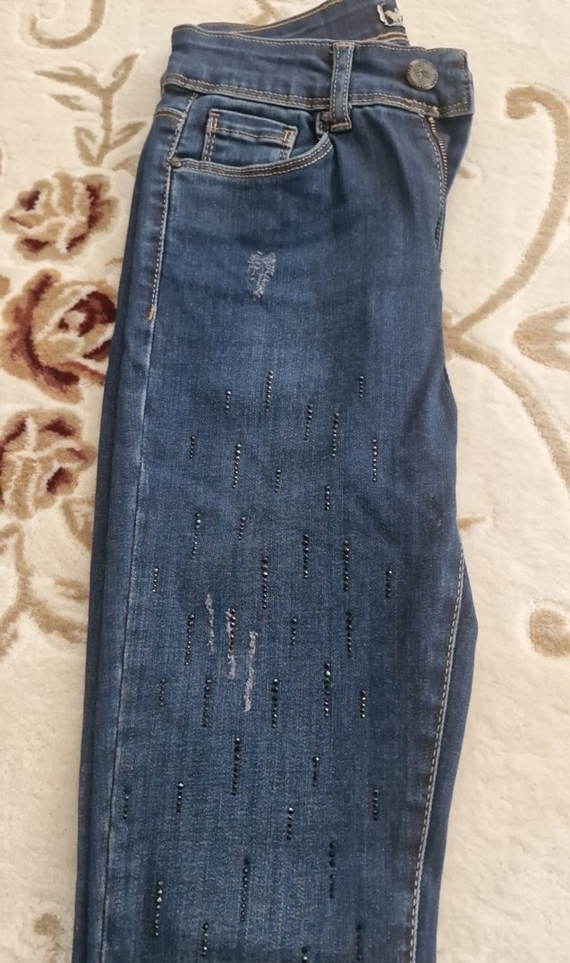 Kadın Mavi Kot Pantolon Kemerli - Görsel 2