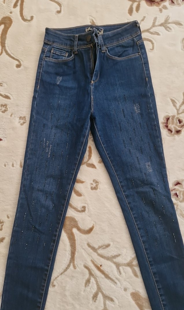 Kadın Mavi Kot Pantolon Kemerli - Görsel 3