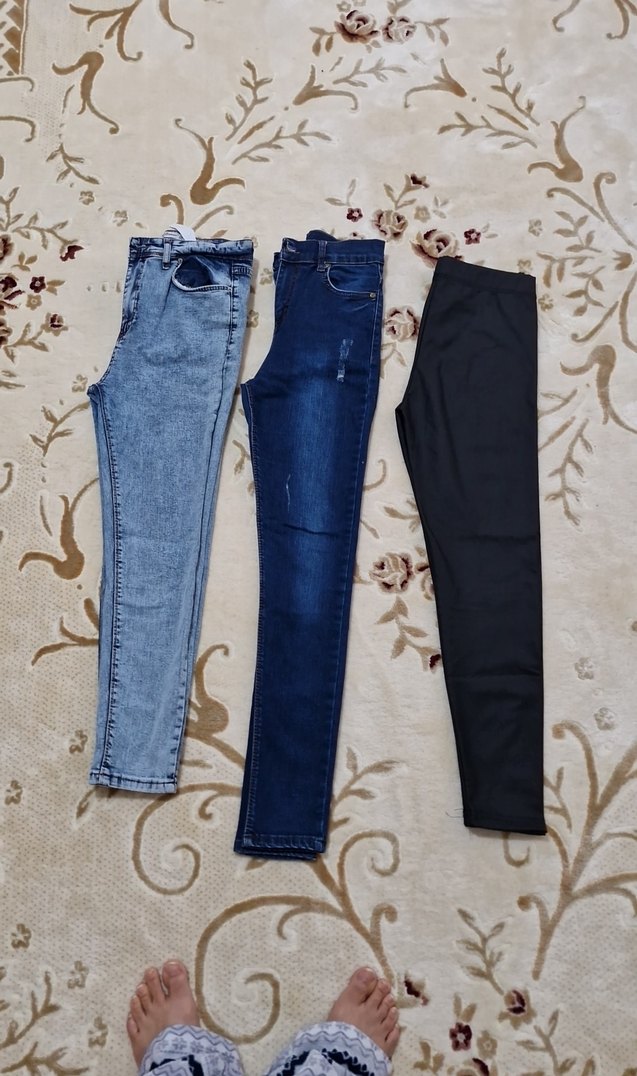 Elastik Bel Kadın Kot Pantolonlar - Gri, Mavi, Siyah - Görsel 3