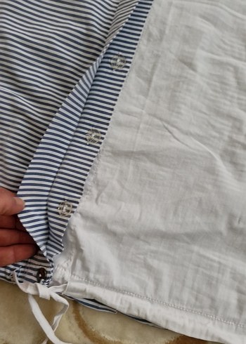 Gri Keten Kadın Gömlek, Düğmeli, Salaş Kesim - Görsel 3