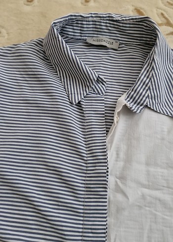 Gri Keten Kadın Gömlek, Düğmeli, Salaş Kesim - Görsel 6