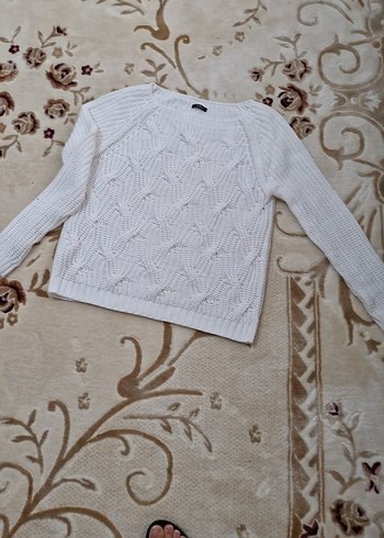Beyaz Örgü Kadın Kazak - Görsel 5