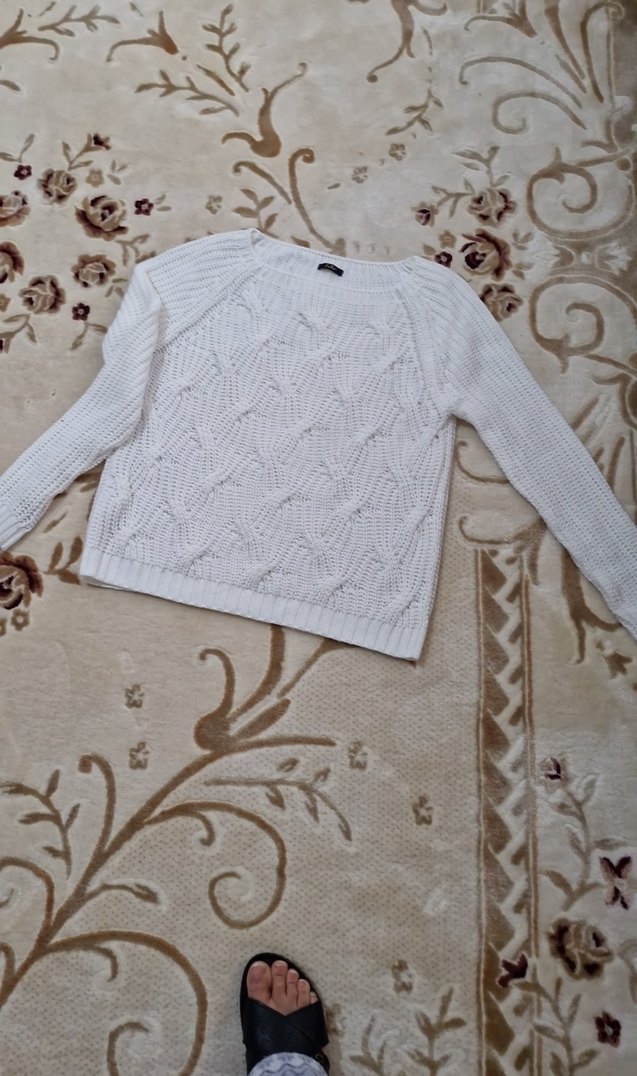 Beyaz Örgü Kadın Kazak - Görsel 5