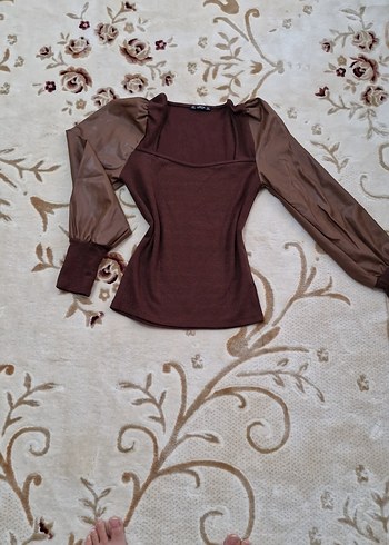 Kahverengi Drapeli Uzun Kollu Bluz - Görsel 5