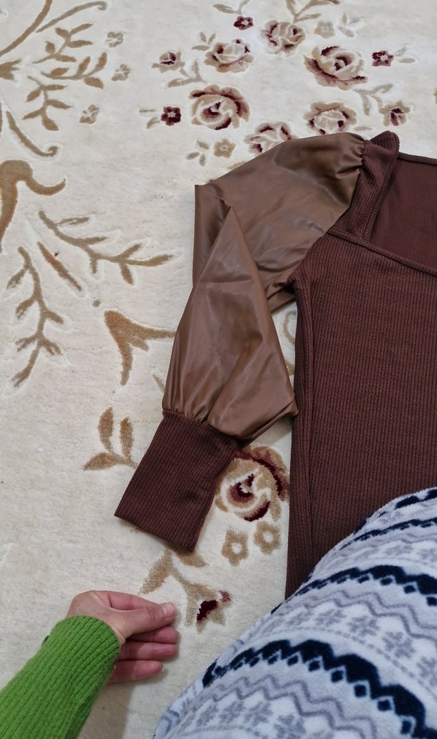 Kahverengi Drapeli Uzun Kollu Bluz - Görsel 4