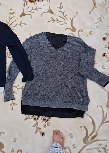 Gri Kadın Triko Kazak, Uzun Kollu, Rahat Kesim - Görsel 2