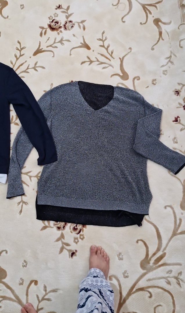 Gri Kadın Triko Kazak, Uzun Kollu, Rahat Kesim - Görsel 2