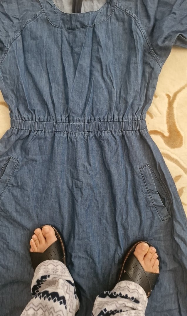 Kadın Uzun Kot Elbise Uzun Kollu Bohem - Görsel 4