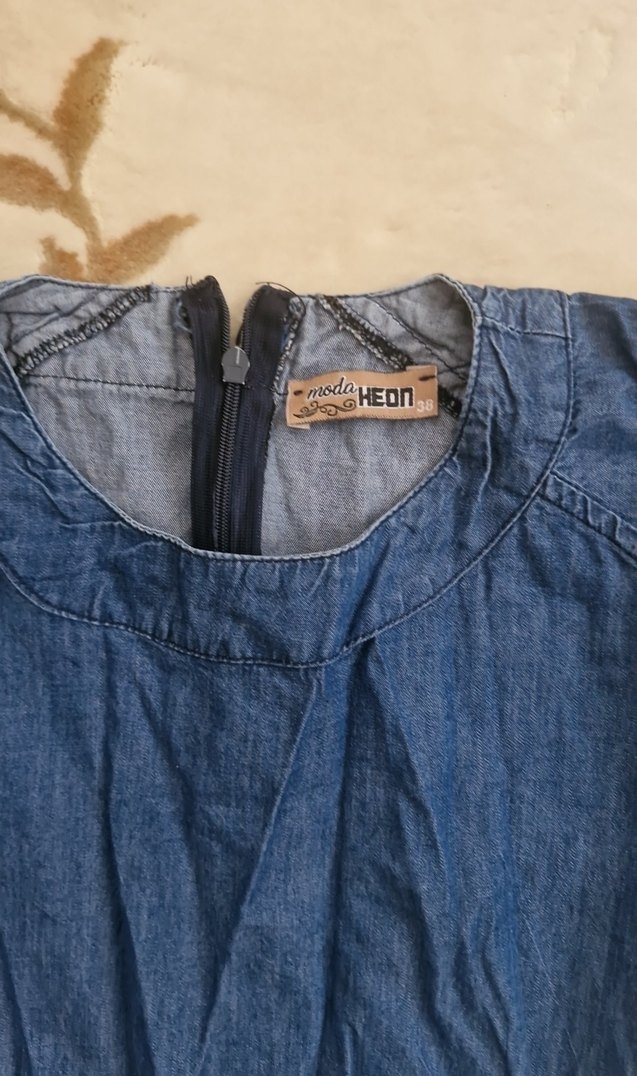 Kadın Uzun Kot Elbise Uzun Kollu Bohem - Görsel 3