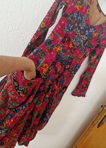 s Beden çeşitli Renk Bohem Desenli Uzun V Yaka Elbise