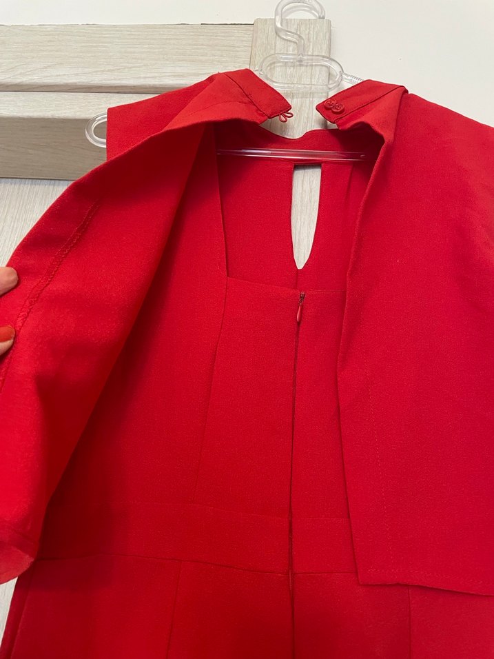 Uzun Kollu Kırmızı Kadın Tulum - Görsel 3