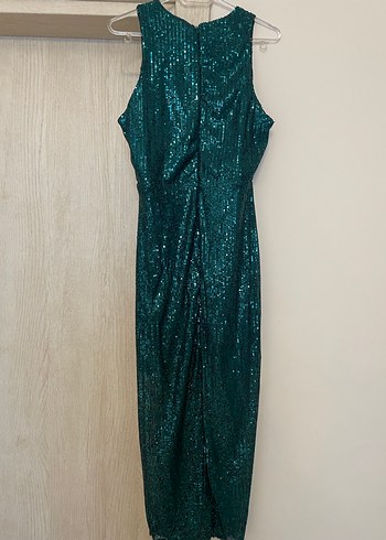 Parlak Turkuaz Yılan Desenli Uzun Abiye Elbise - Görsel 3