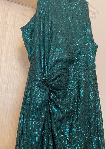 Parlak Turkuaz Yılan Desenli Uzun Abiye Elbise - Görsel 2