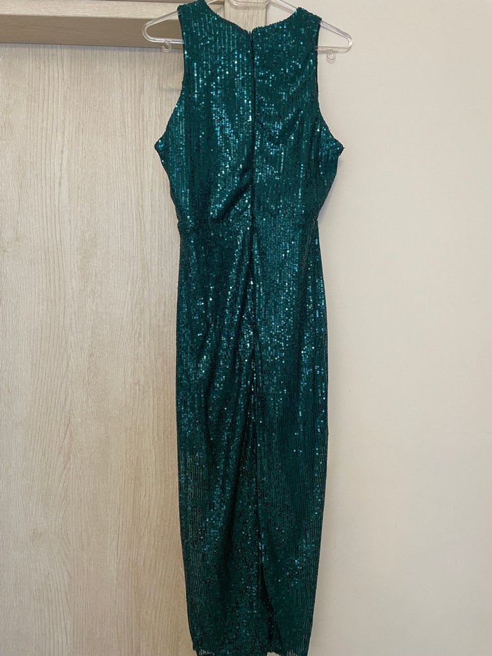 Parlak Turkuaz Yılan Desenli Uzun Abiye Elbise - Görsel 3