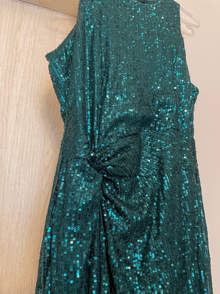 Parlak Turkuaz Yılan Desenli Uzun Abiye Elbise - Görsel 2