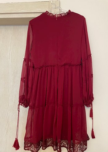 Bordo Renkli Uzun Kollu Midi Elbise - Görsel 3