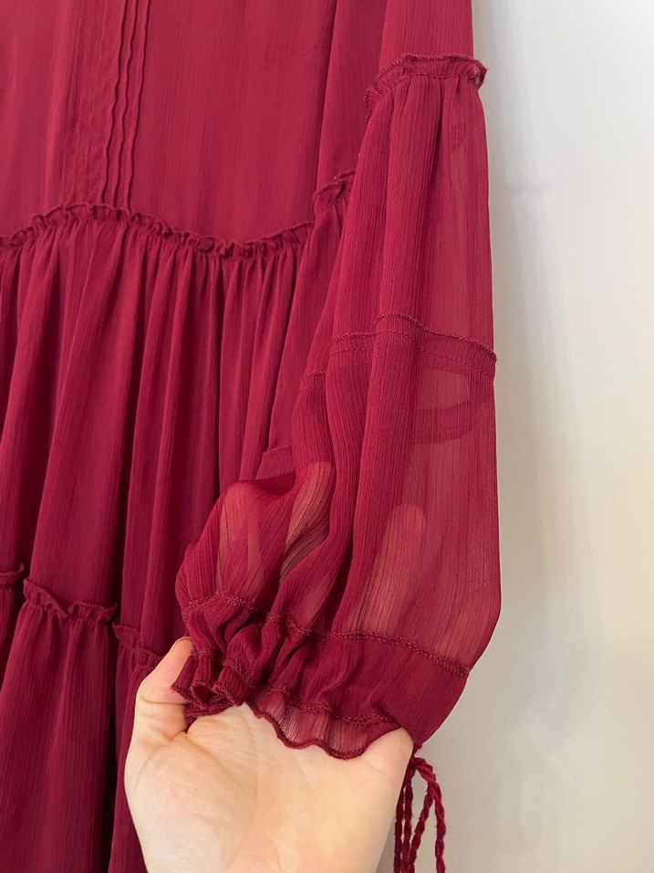 Bordo Renkli Uzun Kollu Midi Elbise - Görsel 2