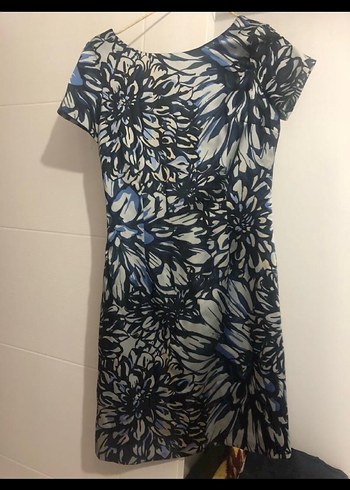 Lacivert Desenli Drapeli Midi Elbise - Görsel 2