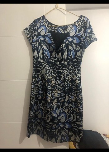 Lacivert Desenli Drapeli Midi Elbise - Görsel 3