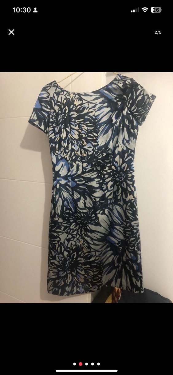 Lacivert Desenli Drapeli Midi Elbise - Görsel 2