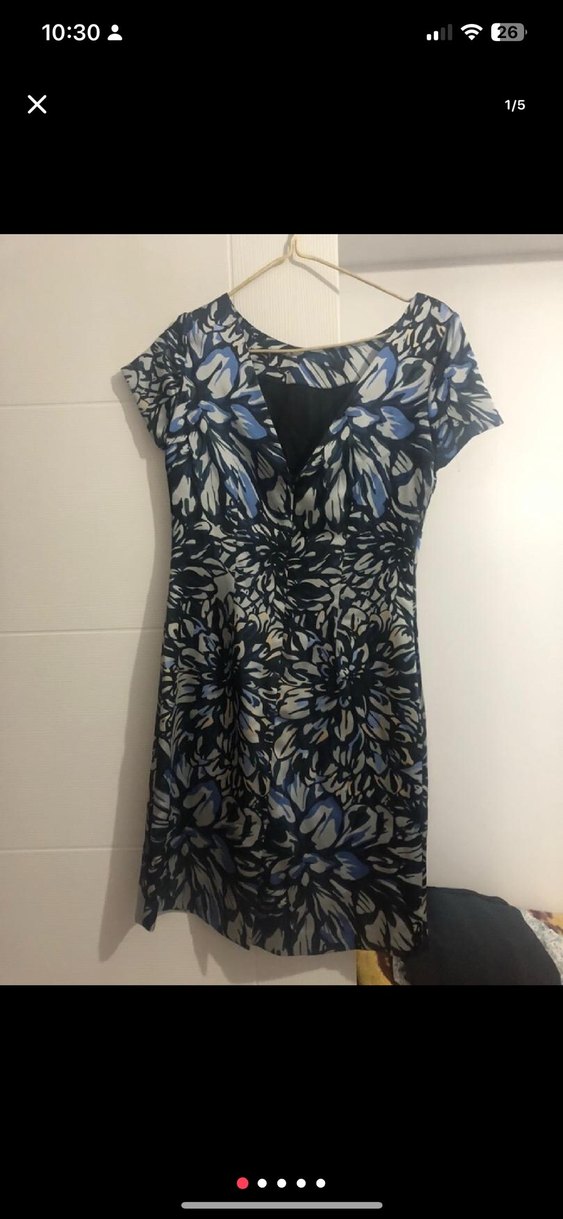 Lacivert Desenli Drapeli Midi Elbise - Görsel 3