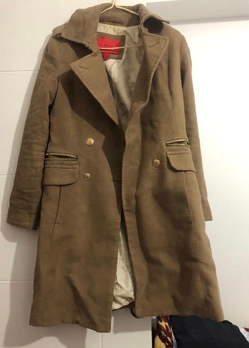 Düğmeli Taba Süet Midi Kadın Kaban - Görsel 3