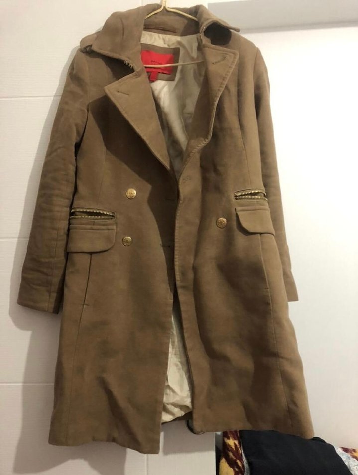 Düğmeli Taba Süet Midi Kadın Kaban - Görsel 3