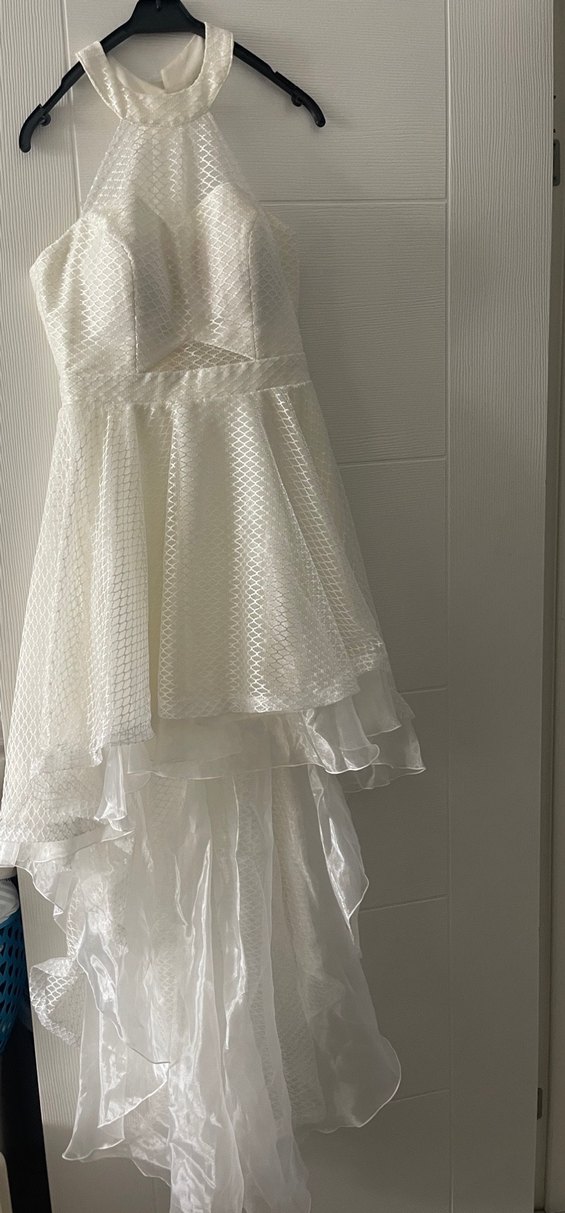 Modern Klasik Beyaz Mini arkası kuyruklu abiye - Görsel 2