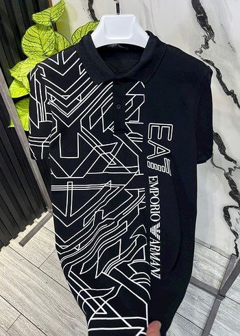 Emporıo Armani Erkek Siyah Baskılı Polo Yaka Tişört