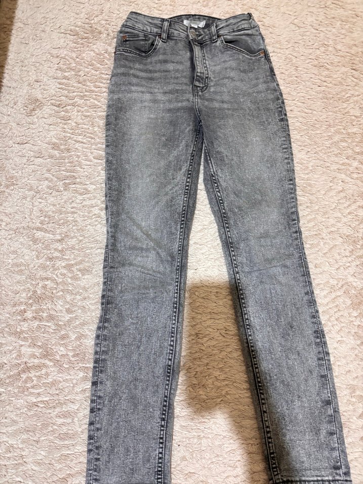 Gri Düğmeli Kadın Denim Pantolon - Görsel 2