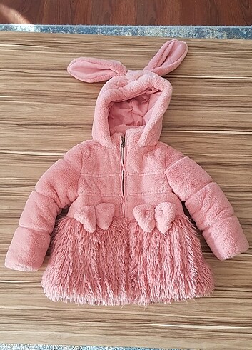 Midimod kız çocuk peluş tavşan kulaklı kaban