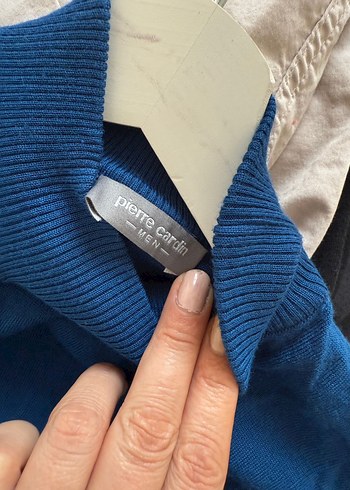 Erkek Mavi Boğazlı Triko Kazak - Görsel 5