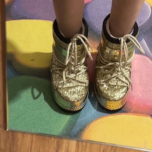 37 Beden altın Renk gold glitter moon boot bağcıklı