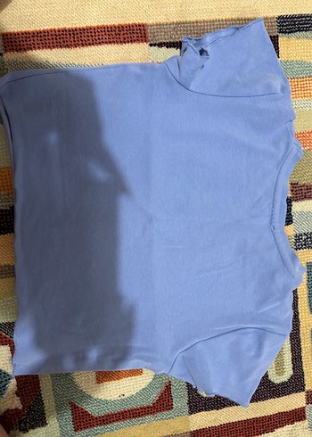 Diğer Mavi Baskılı Kısa Kollu Crop
