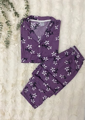 Diğer Diger Mor Çiçek Desenli Bohem Kadın Pijama Takımı