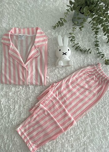 Diğer Pembe Zebra Desenli Kısa Kollu Mini Pijama Takımı