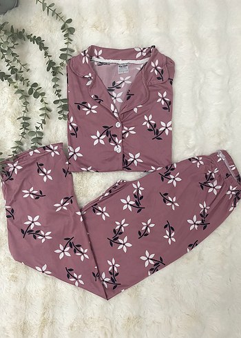 Diğer Diger Pembe Çiçekli Kısa Kollu Mini Pijama Takımı