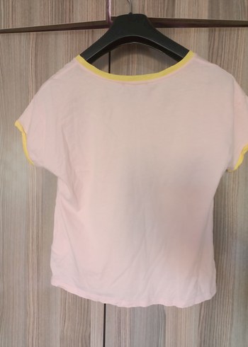 l Beden Sarı Detaylı Pembe Baskılı Tişört