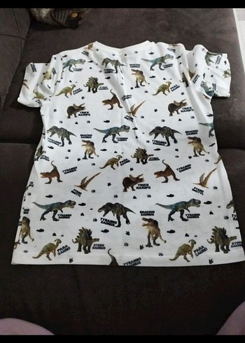 Beyaz Dinozor Baskılı Erkek Tişört - Görsel 2