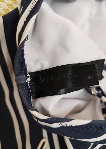 36 Beden mavi Renk Mavi Zebra Desenli Strappy Mayo