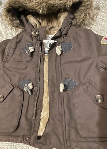 6-9 Aylık Kürk Detaylı Kahverengi Bebek Mont - Görsel 2