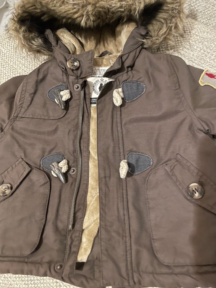 6-9 Aylık Kürk Detaylı Kahverengi Bebek Mont - Görsel 2